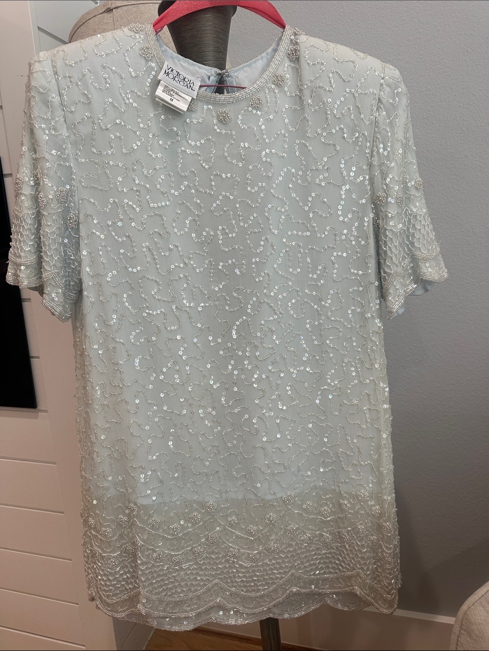 Ivory Sequin Short Sleeve Dress